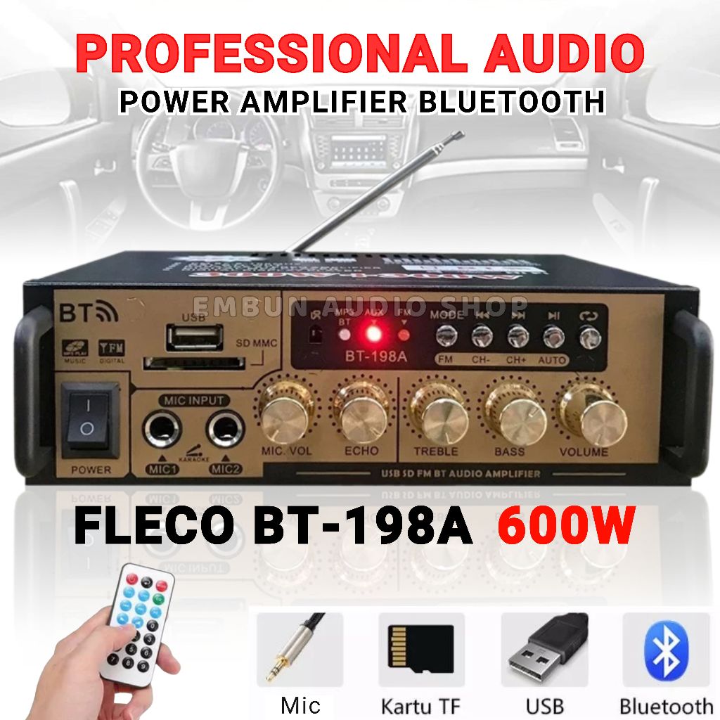 Power Amplifier Speaker Bluetooth 600W FLECO BT-198A - Amplifier Bluetooth USB/SD/FM/MP3 Karaoke 2 M