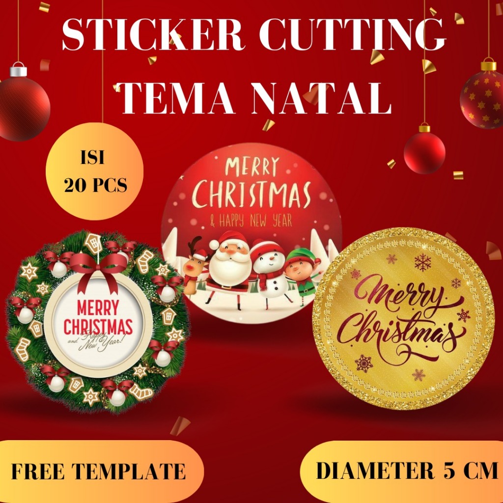 

Stiker Pack Natal Merry Chrismas and Happy New Year Bulat Merry Christmas Untuk Hampers