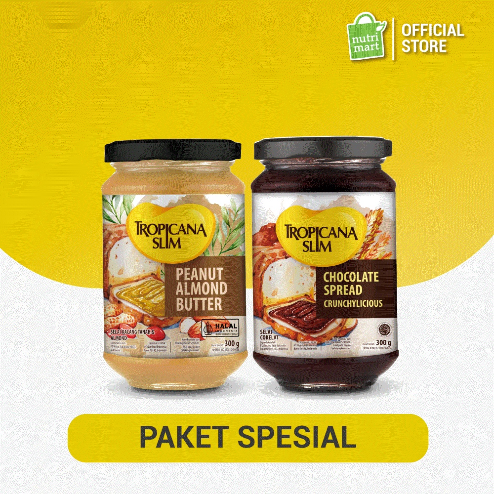 

Duo Rasa - Tropicana Slim Peanut Almond Butter Spread Jam 300 gram & Tropicana Slim Chocolate Spread 300 gram