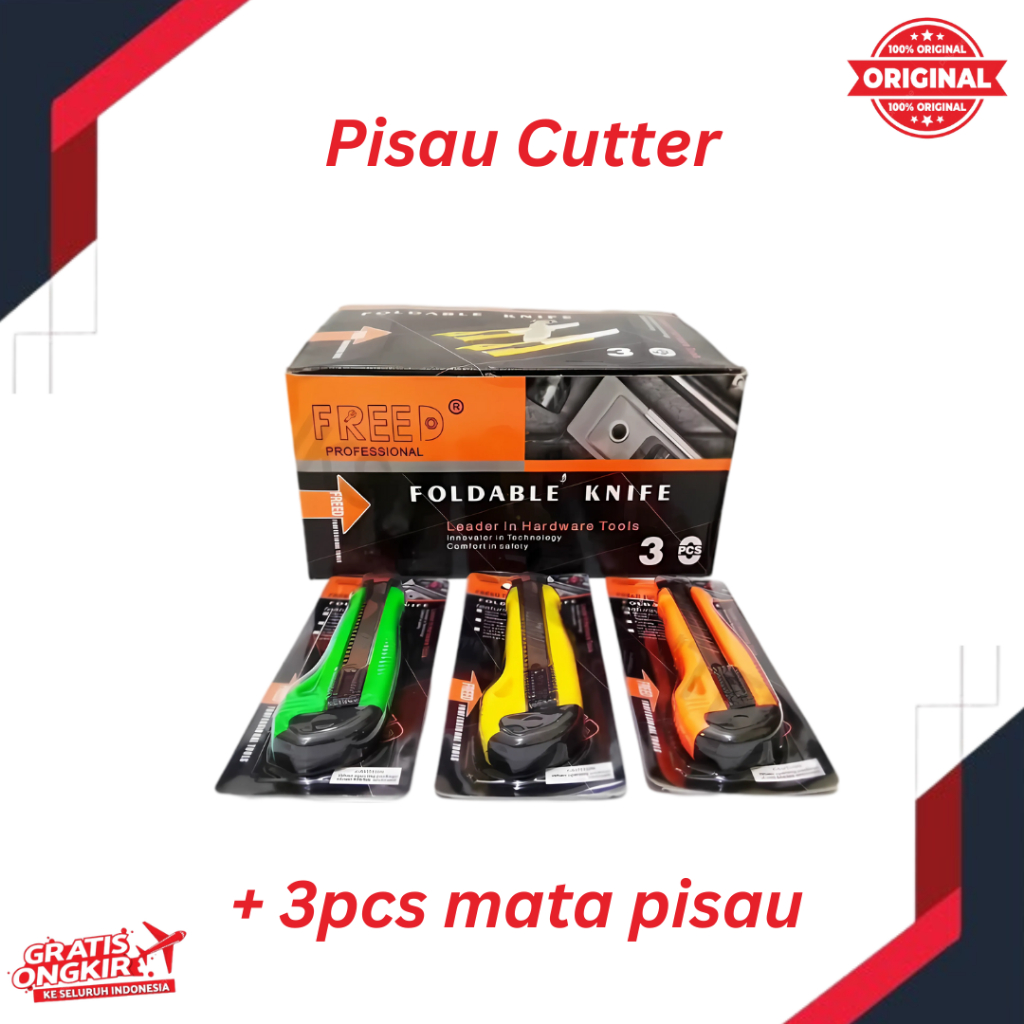 

PISAU CUTTER FREED + 3 PCS MATA PISAU / Pisau Carter / Pisau Karter Bonus Isi 3 Pcs FREED
