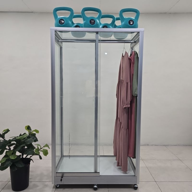 TC ALUMINIUM LB 515 100X55X185 S LEMARI BAJU GANTUNG ALUMINIUM TEBAL FULL KACA BENING 5 MM LEMARI PA