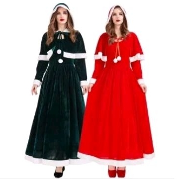 kostum santa wanita dewasa long dress santa with cape gaun santa wanita gaun natal santa klaus chrit
