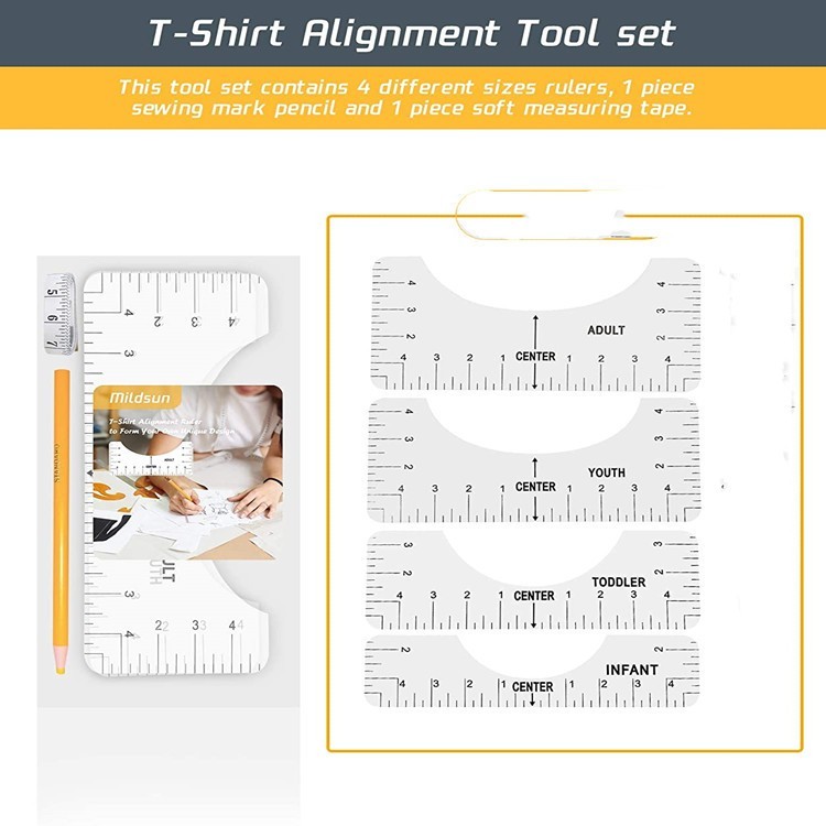 

7 PCS Penggaris Penjajaran T-Shirt Praktis untuk Memandu Fleksibel untuk Kerajinan Seni DIY