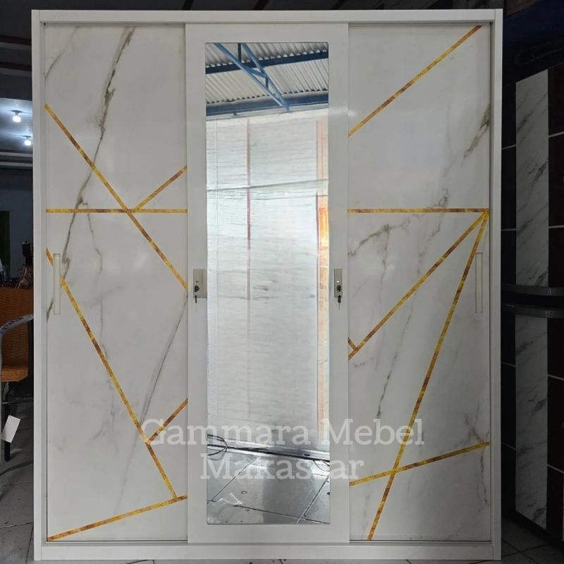 [KARGO] Lemari Pakaian Besi Impor 3 Pintu Sliding Jumbo 150/160