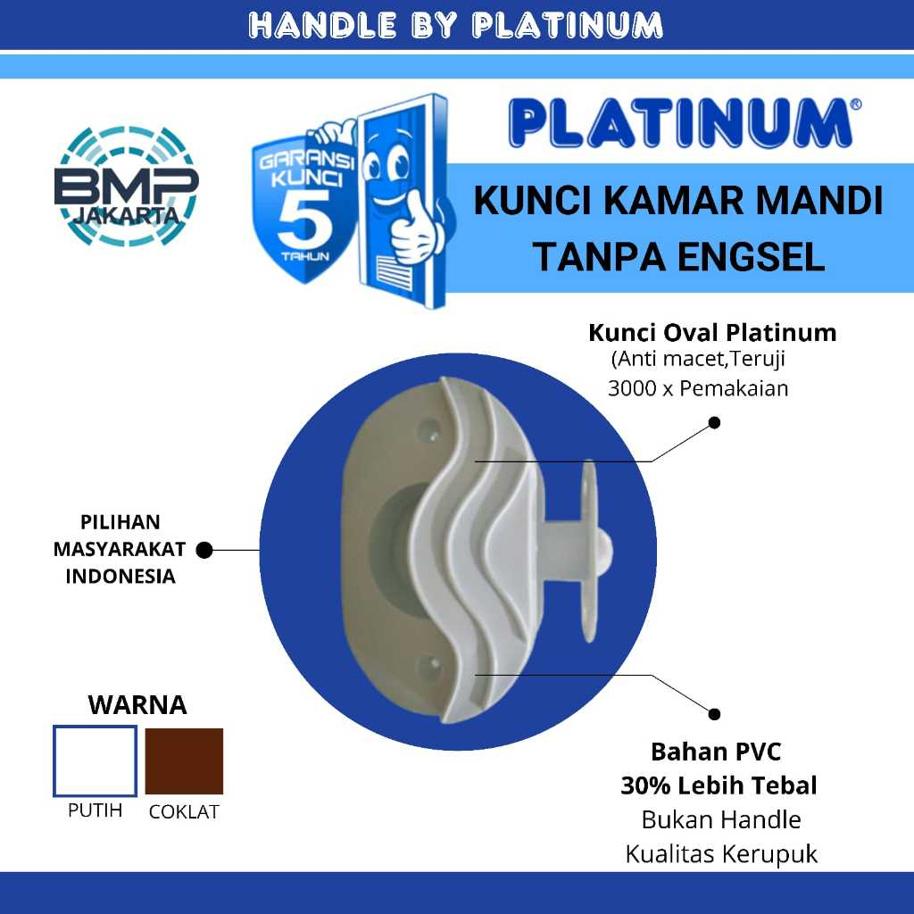 Kunci Selot Bulat Oval Handle Selop PVC otomatis grandel/ Part Pintu PVC Kamar Mandi/ Handle Pintu