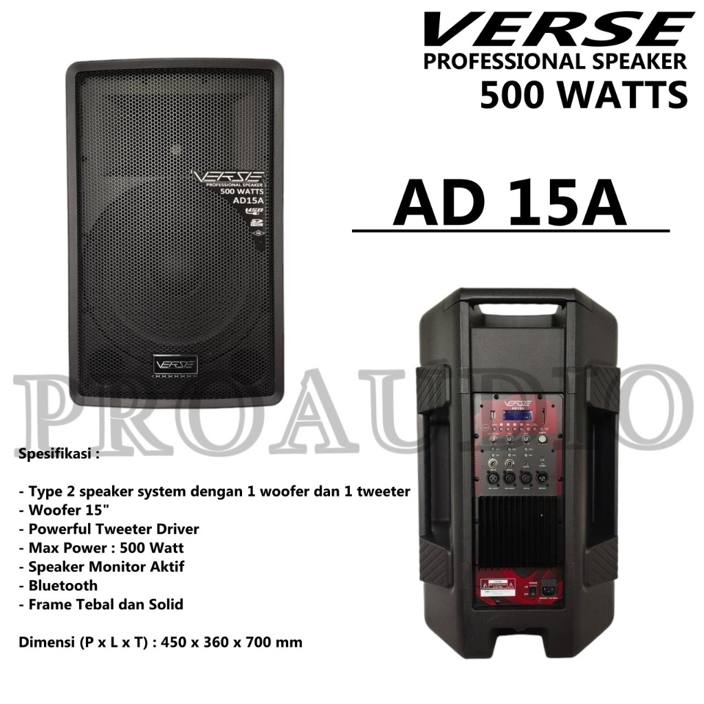 SPEAKER AKTIF VERSE AD 15 A / AD 15A ORIGINAL 15 INCH 500 WATTS BLUETOOTH - 1SET
