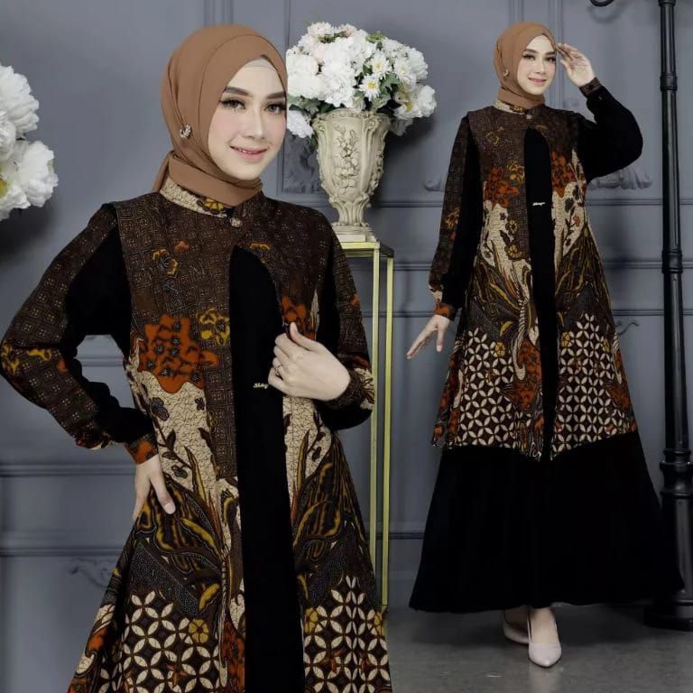 KODE W98P GAMIS KONDANGAN BATIK  DRESS PAKAIAN WANITA  GAMIS KOMBINASI POLOS  MODEL TERPISAH DENGAN 