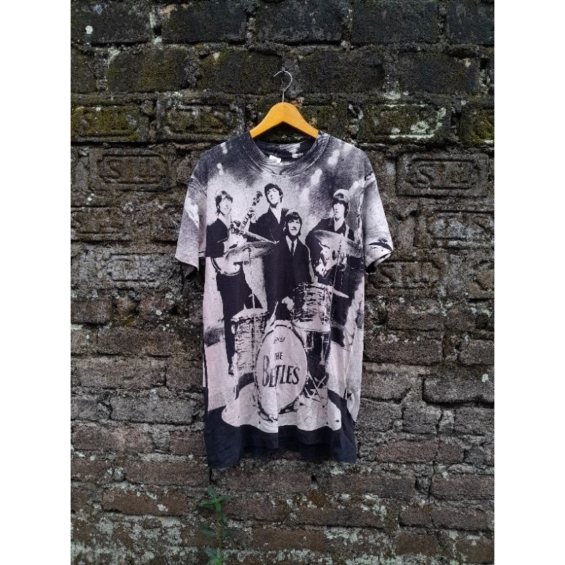 kaos band vintage 90s The Beatles all over print by fruit of the loom single stitch t-shirt