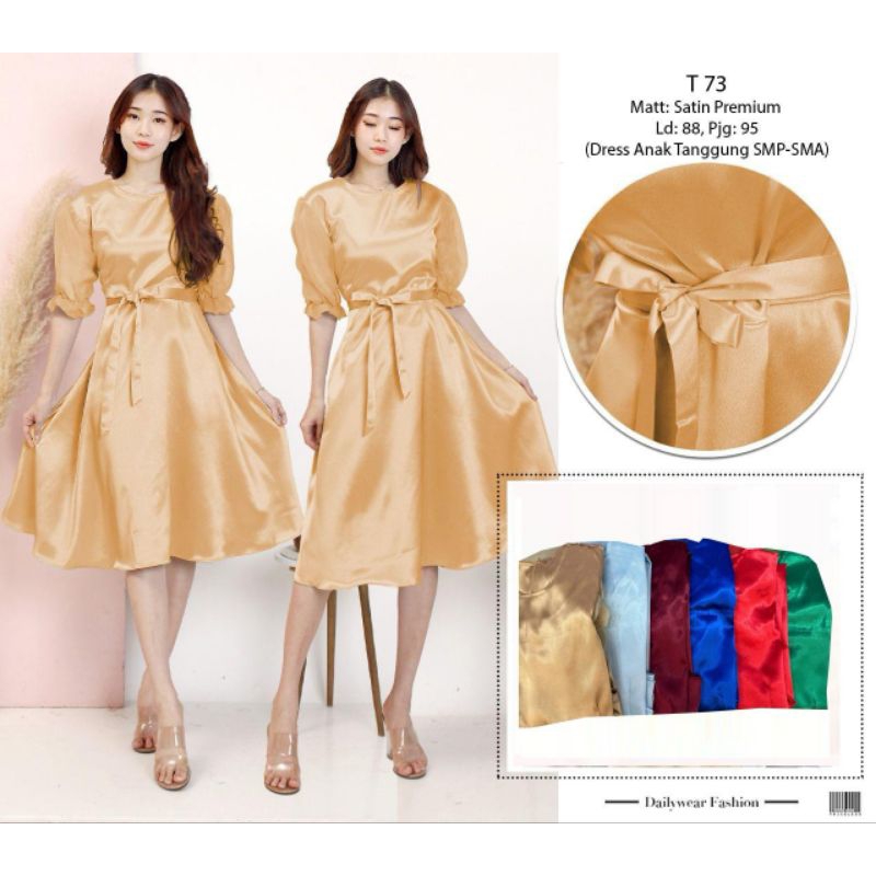 DRESS ANAK TANGGUNG REMAJA SD SMP BAHAN SCUBA BAHAN SATIN TEBAL MIX BROKAT TILE GLITER WARNA MARON K