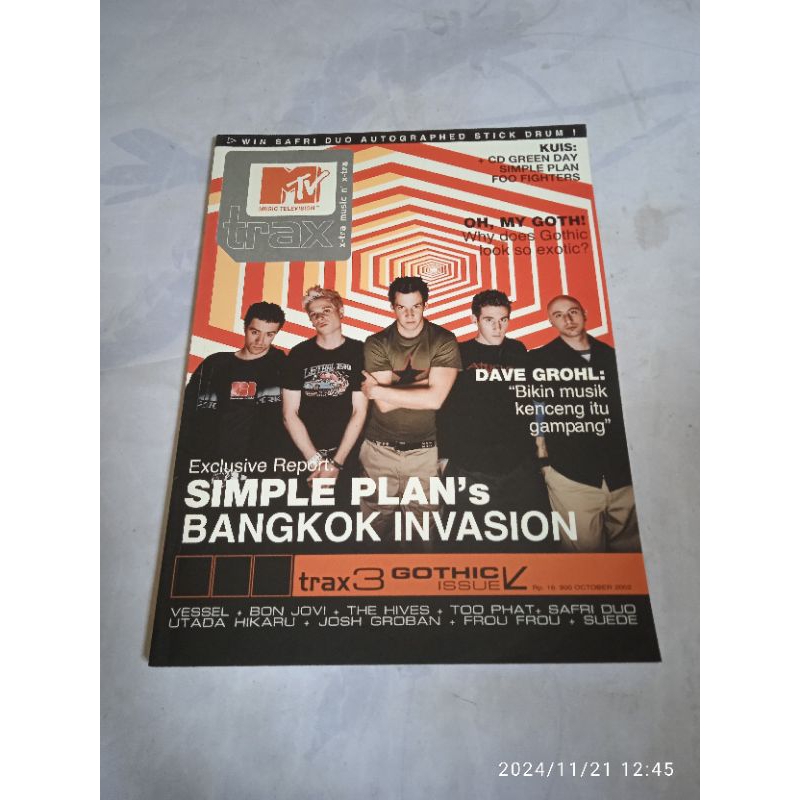 majalah MTV trax no 3 Oktober 2002 simple plan's