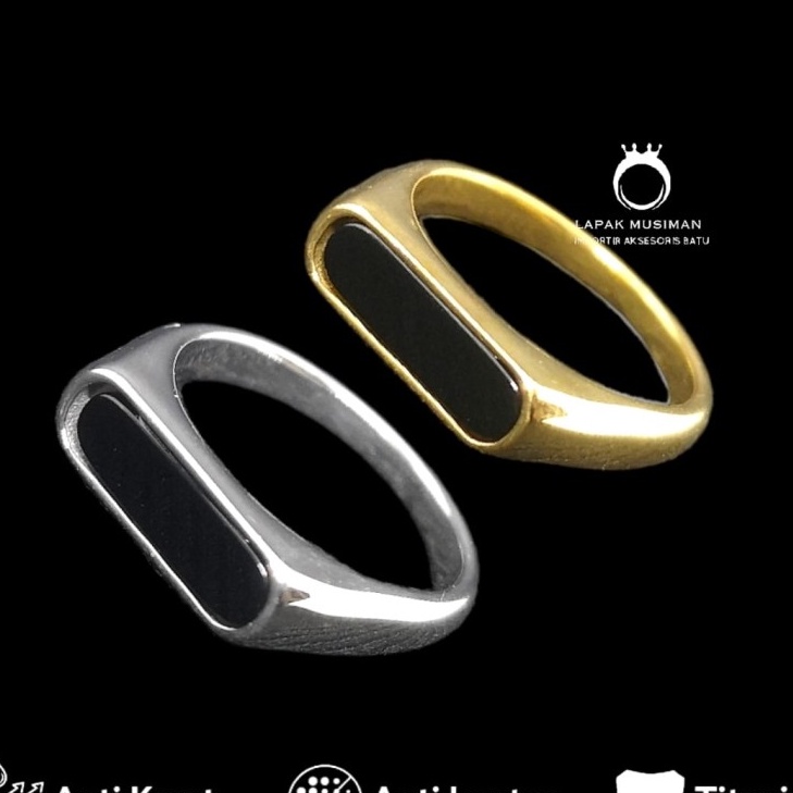 Cepat Cincin Pria Keren Black Onyx Sier Gold