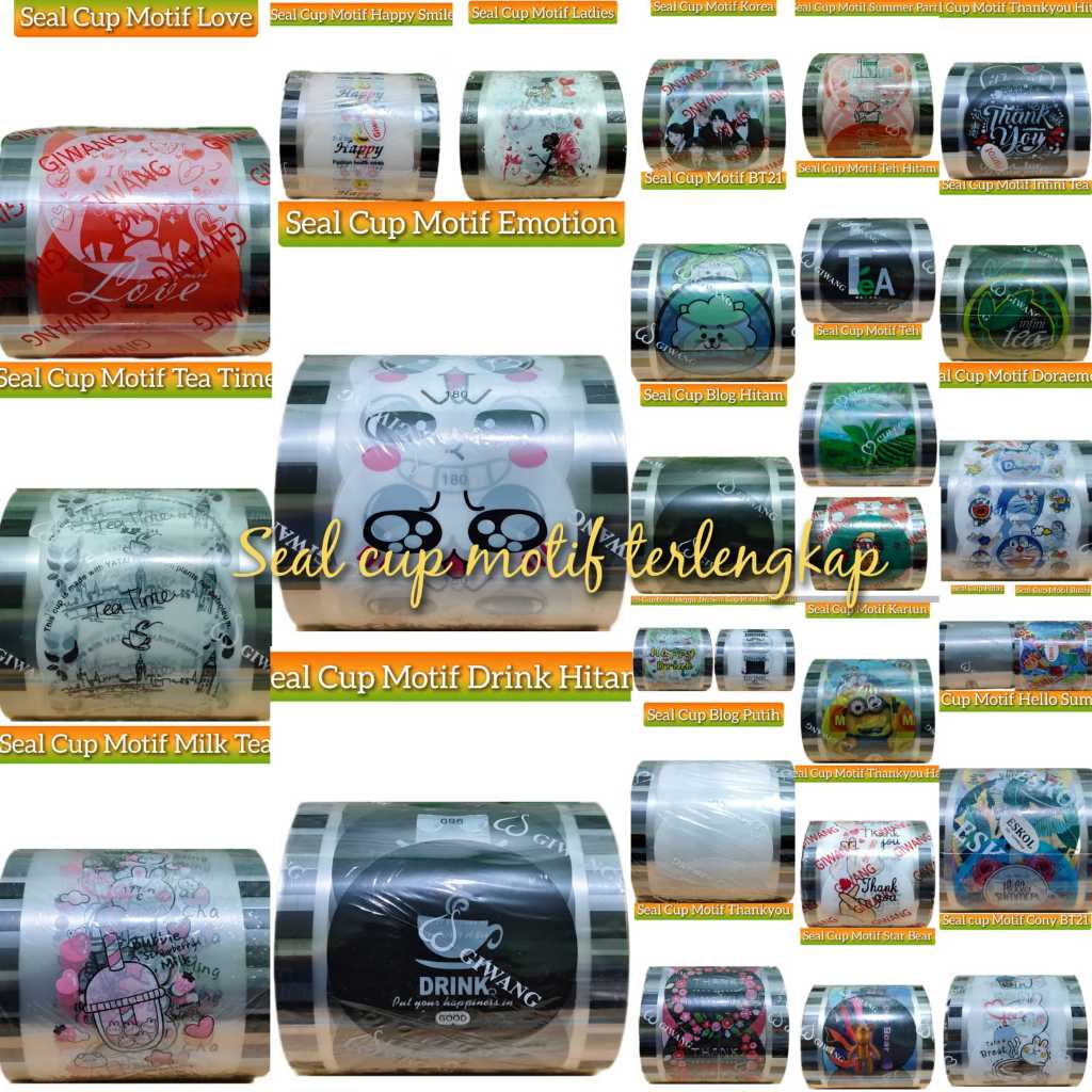 SEAL CUP LID CUP POLOS KARTUN BUAH 1200 CUP THANKYOU HATI BTS KOREA EMOTION TEATIME SUMMERPARTY