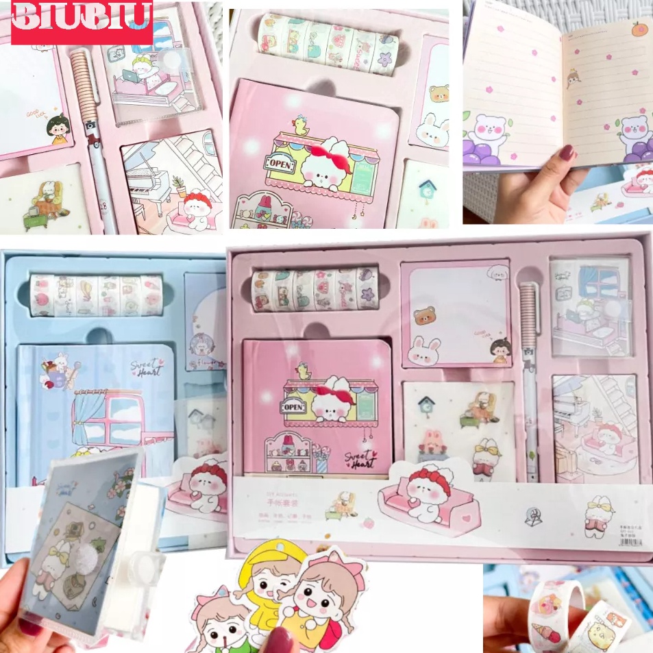 

cjReady Stok READYPaket Jurnal Set 7 in 1 Agenda Gift Box Hampers Hadiah Notebook Journal Diary Boba Alat Buku Tulis Lengkap Scrapbook Cute Girl Sanrio Cinnamoroll Kuromi Panda Y41