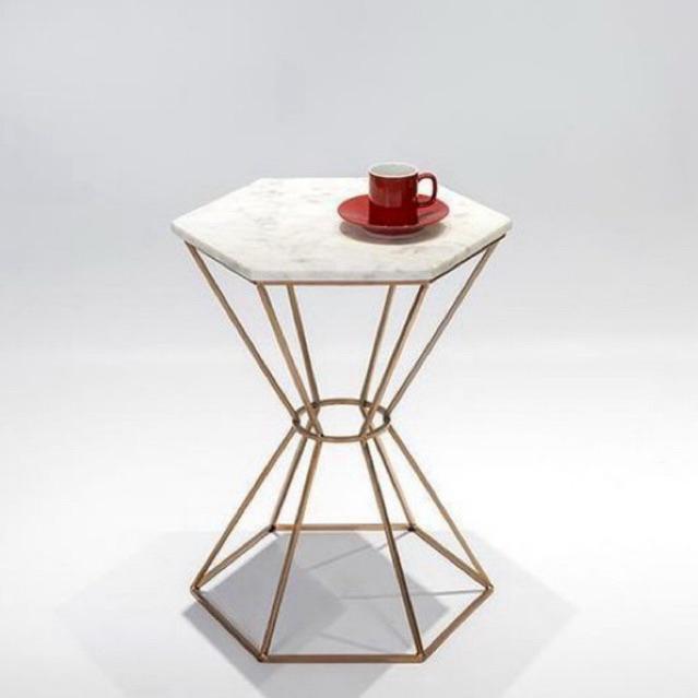meja sudut hexagonal gold, meja sudut marmer