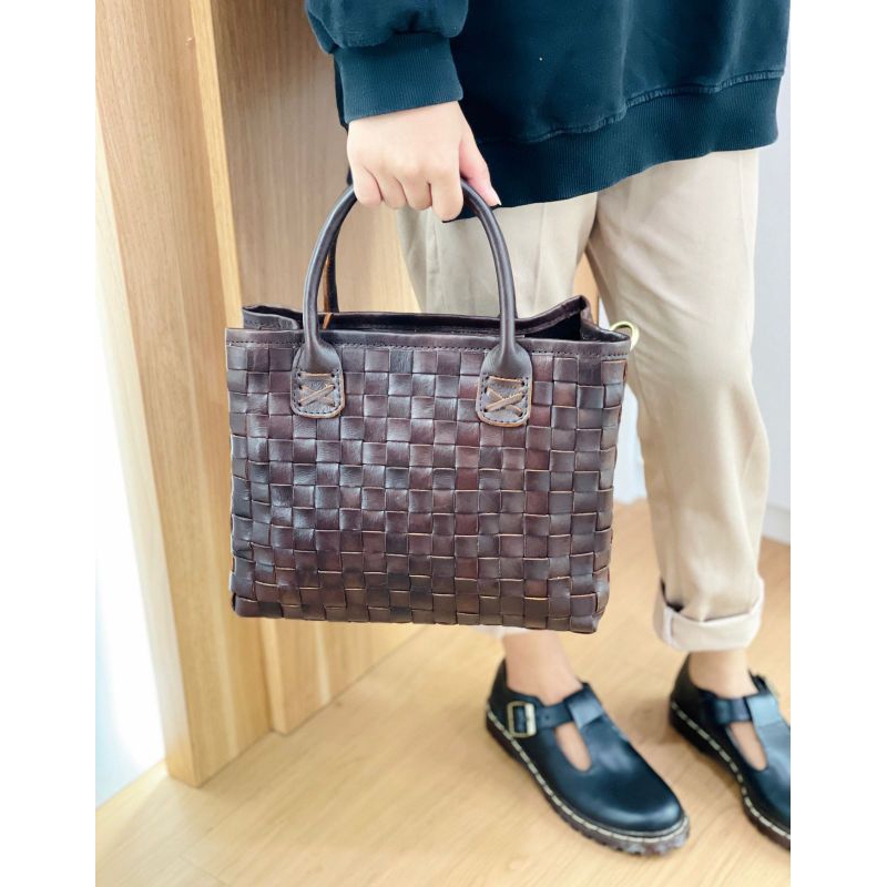 RFB tas wb anyam kulit asli handbag shoulder bag original leather kerja santai resmi kuliah hangout 