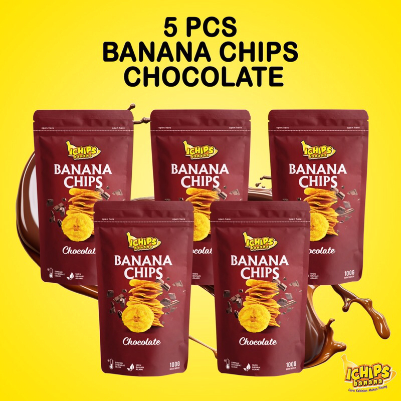 

PROMO PAKET BUNDLING ISI 5 KERIPIK PISANG RASA COKLAT ENAK MANIS GAK PAIT ICHIPS BANANA