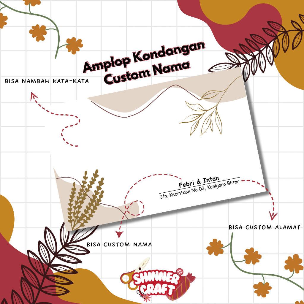 

100 Pcs Amplop Kondangan Aesthetic Custom Nama dan Alamat