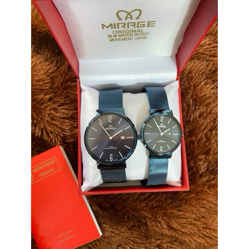 Jam mirage couple original navy tali rantai pasir