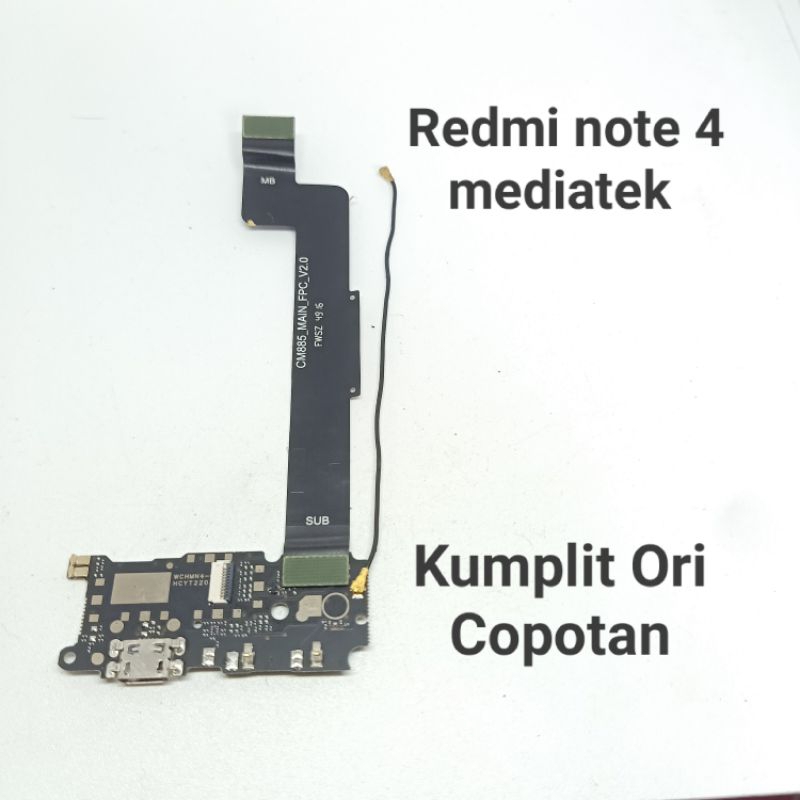 Papan pcb konektor cas kumplit Xiaomi Redmi note 4 mediatek soket besar Second Copotan