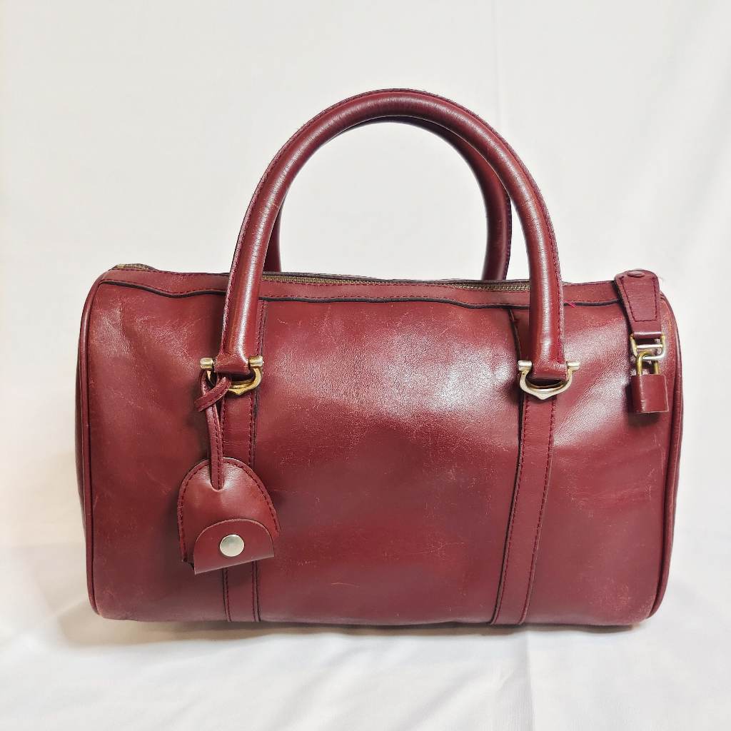 Cartier Must De Vintage Bordeaux Red Leather Hand Bag Preloved Tas Selempang