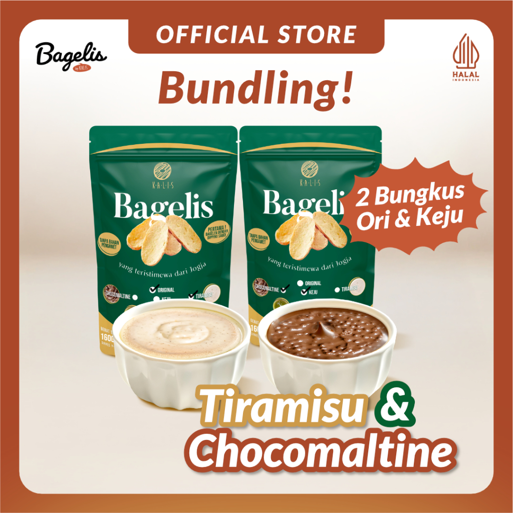 

Bundling 2 Bungkus | Bagelis Original Tiramisu & Keju Chocomaltine | Roti Kering Bagelen Bagelan