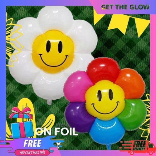 Balon Foil Stik Daisy Smile LED dan NON LED Warna warni Macaron
