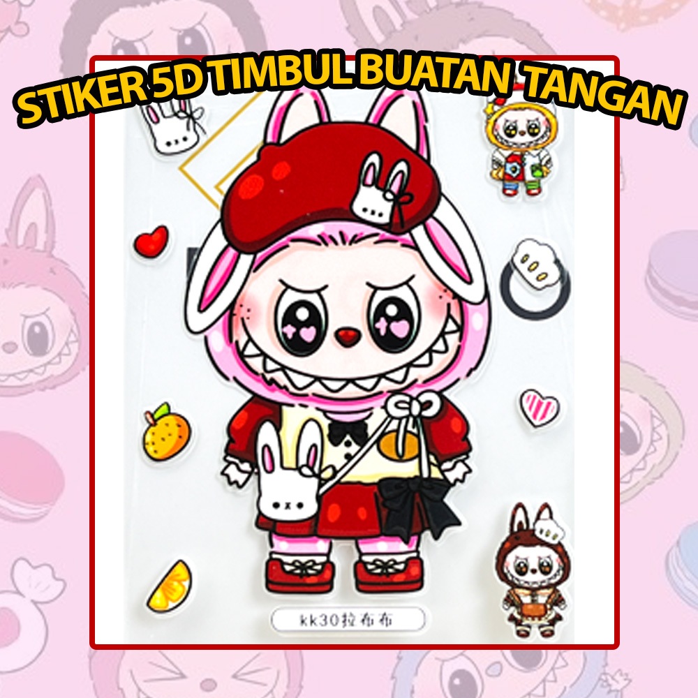 

1 pcs Stiker Labubu timbul 5D buatan tangan