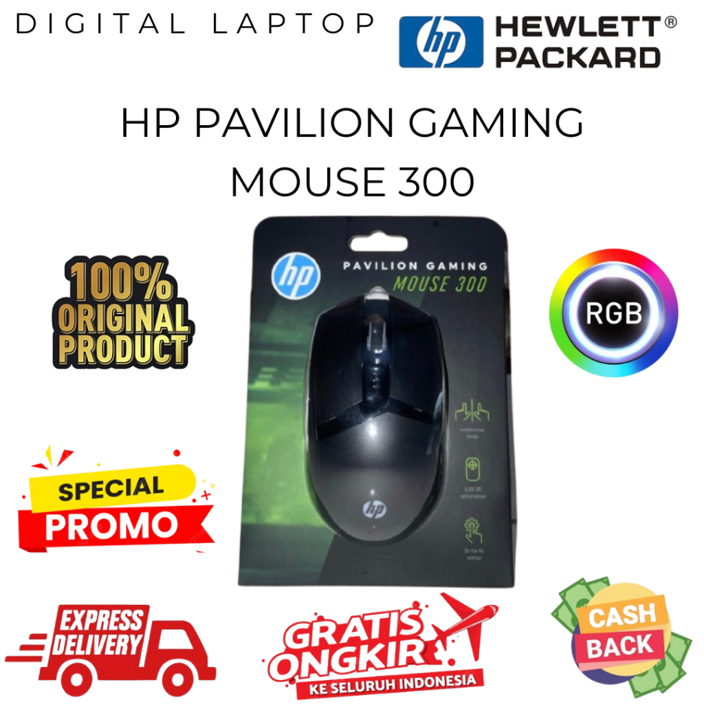 Promo Cuci Gudang Mouse Gaming HP Pavilion 300 Black LED RGB Garansi 1 Tahun