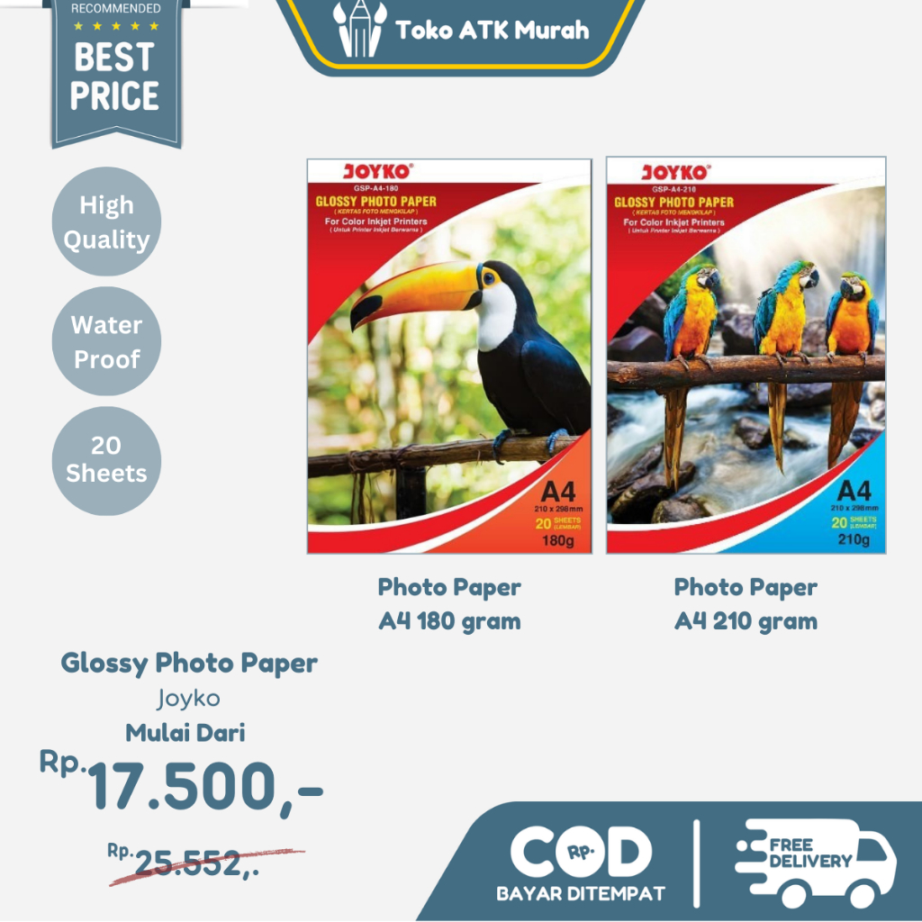 

Glossy Photo Paper A4 Joyko GSP-A4-180 GSP-A4-210 Kertas Foto Polaroid