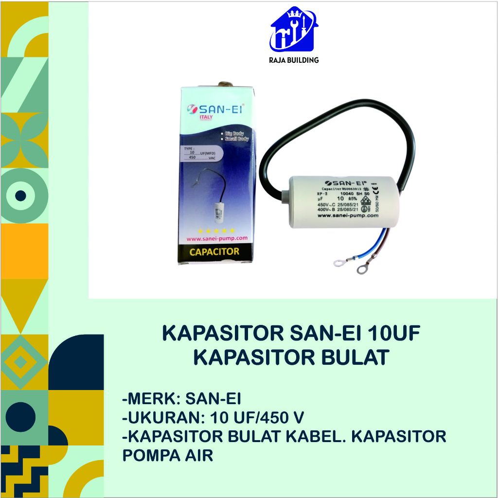 KAPASITOR SAN-EI/KAPASITOR 10UF/KAPASITOR SANEI 10UF/KAPASITOR BULAT