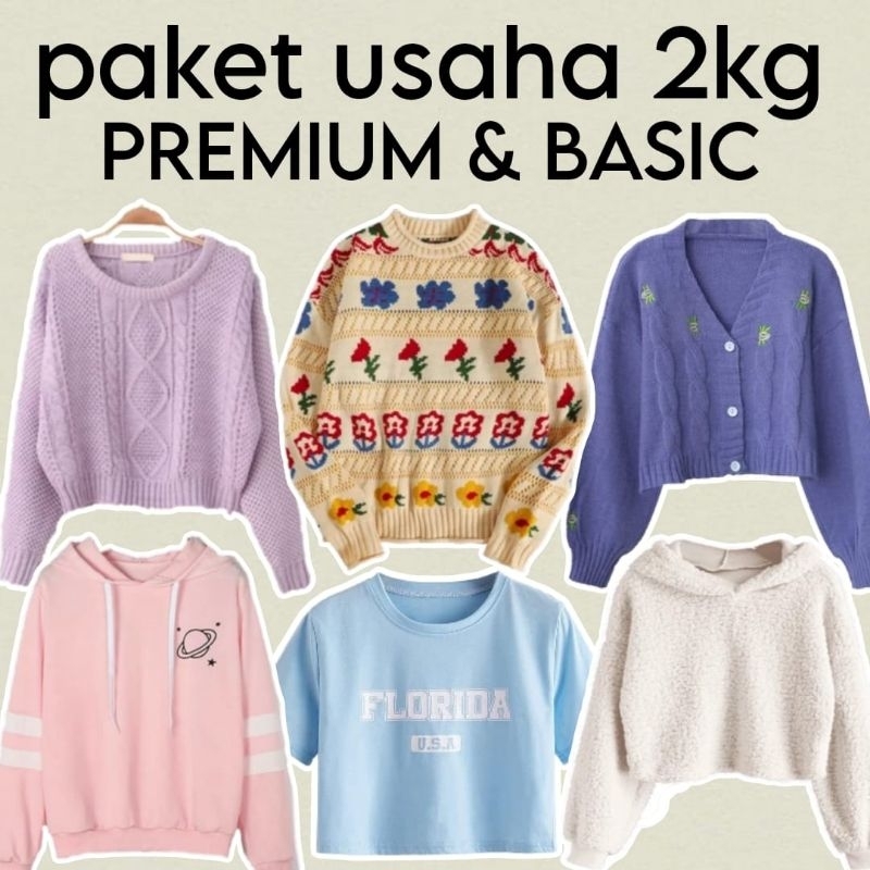 PAKET USAHA harga grosir berat 2 kg isi 10-20 pcs, baju kaos wanita lengan panjang, kaos lengan pend