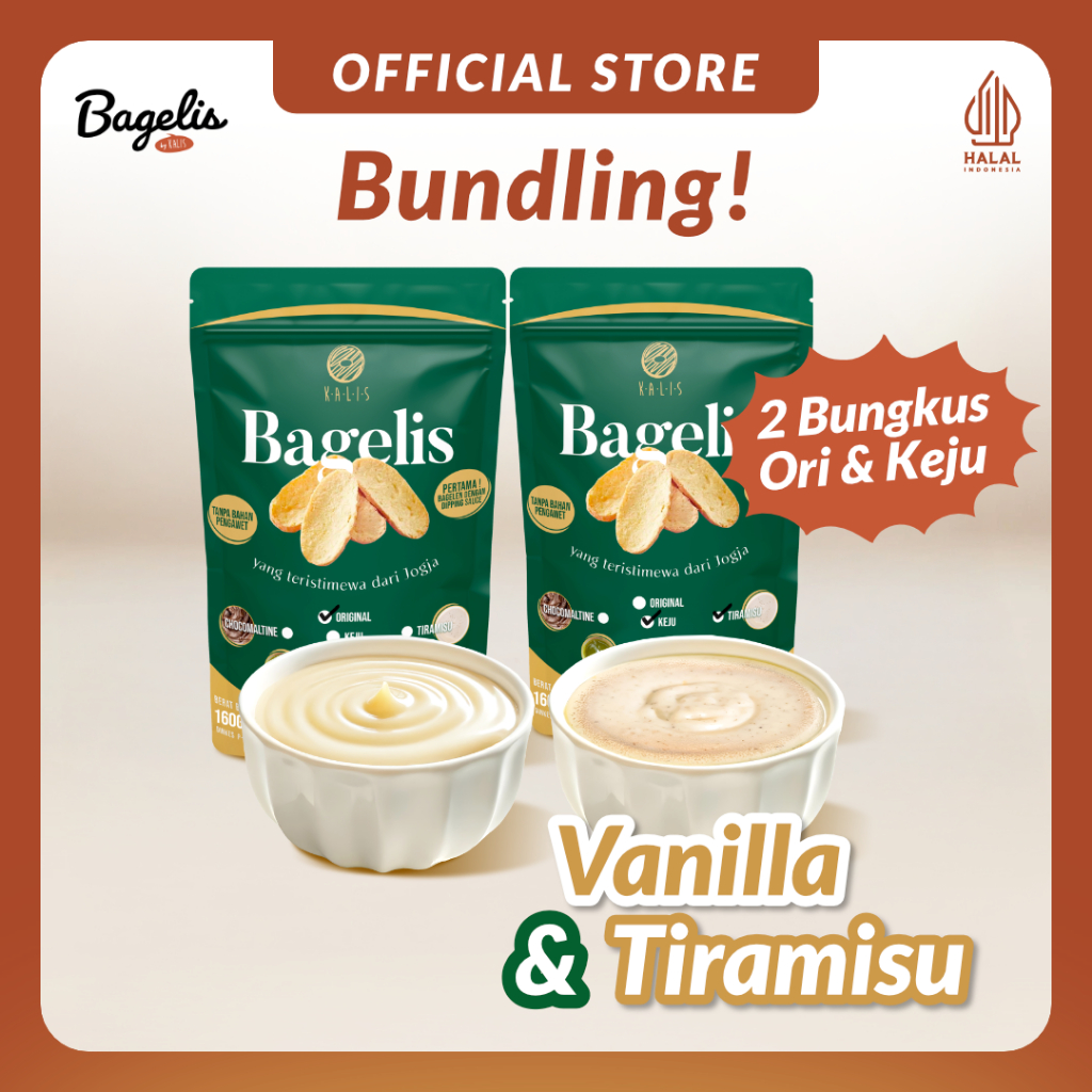 

Bundling 2 Bungkus | Bagelis Original Vanilla & Keju Tiramisu | Roti Kue Kering Bagelen Bagelan