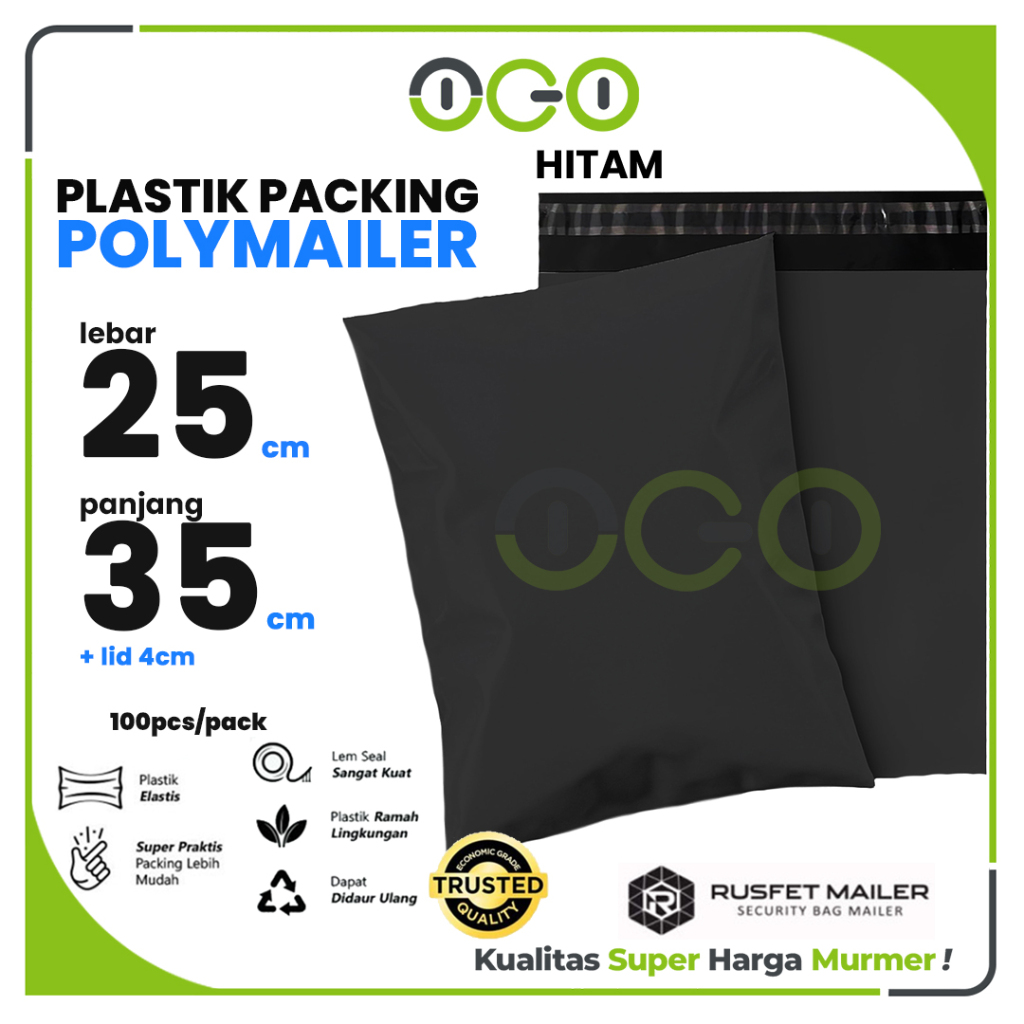 

Polymailer Amplop Hitam 25cm X 35cm Polos Solid Color Plastik Packing Online shop Harga Per-Pack