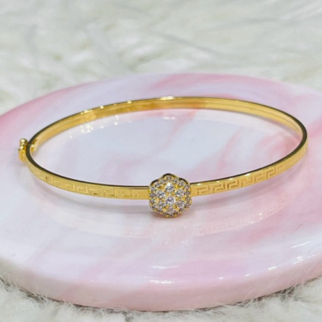 gelang bangle bunga permata simple elegant emas asli kadar 875