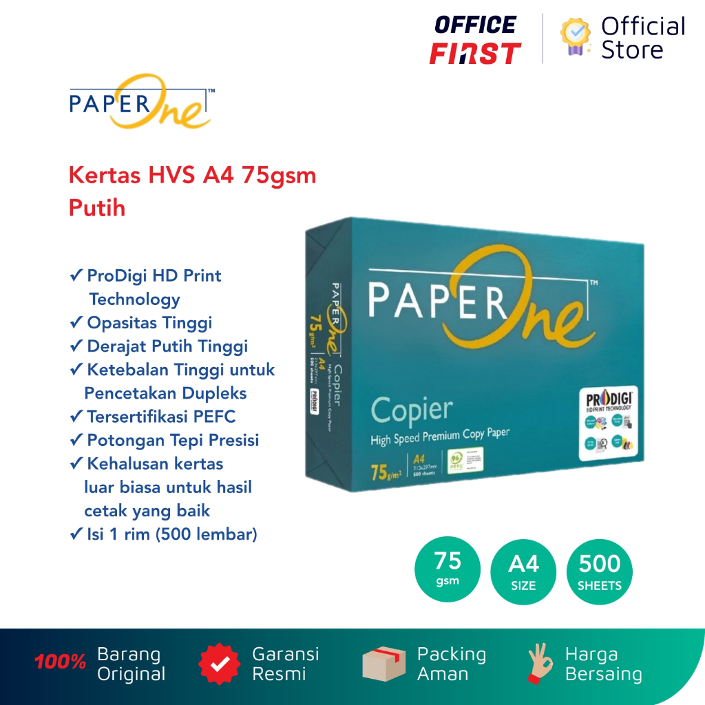 

PaperOne Kertas HVS A4 75gsm Putih 1 rim 500 lembar / Paper One 75 gsm Kertas Print Fotocopy Fotokopi