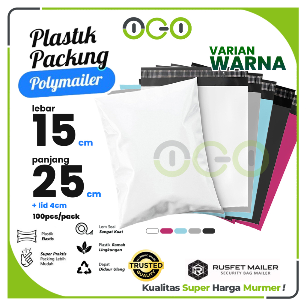 

Polymailer Amplop 15cm X 25cm Varian Warna Polos Solid Plastik Packing Online shop Harga Per-Pack