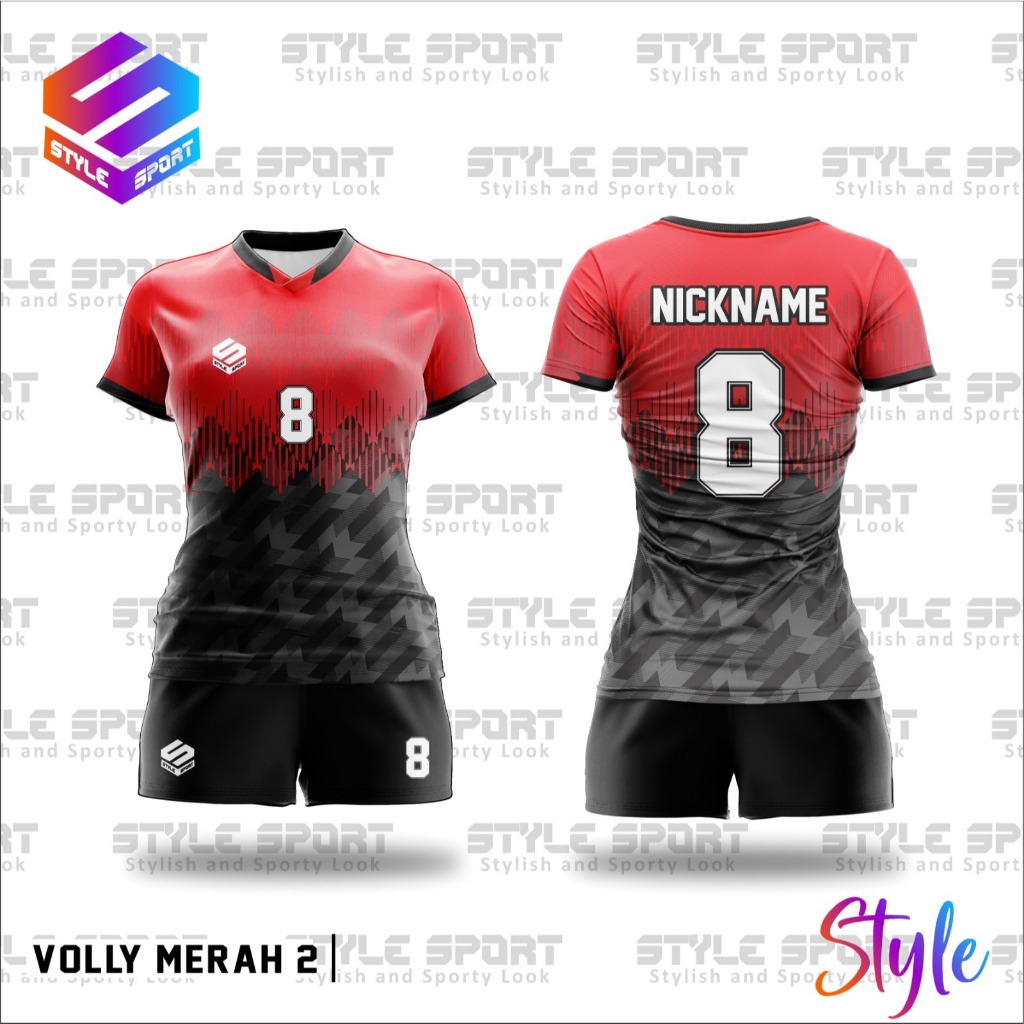 STYLE_ Satu Set Jersey Volly Wanita Dewasa Merah Simpel/Jersey Volly Cewek Terbaru/Jersey Volly Cust