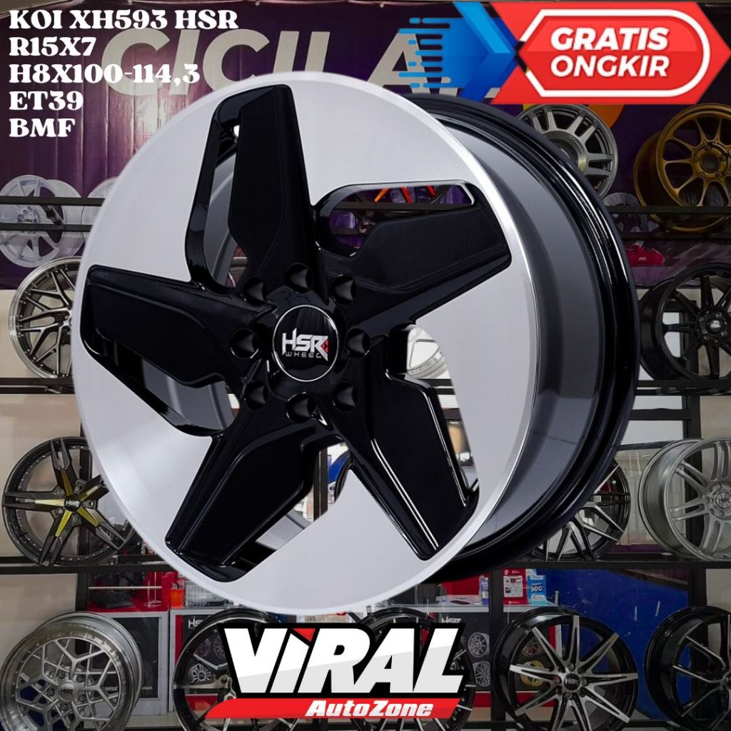 Velg Mobil Ring 15 HSR KOI R15 LEBAR 7 LOBANG BAUT 4 ET39 BLACK POLISH
