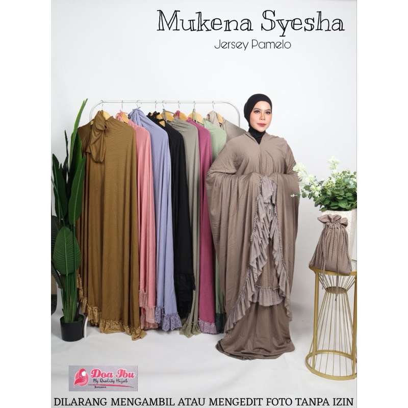 971 Mukena RAUDAH KD renda senada ziper bawah renda tile susun 2 Jersey PAMELO DOI/Mukenah Doa Ibu o
