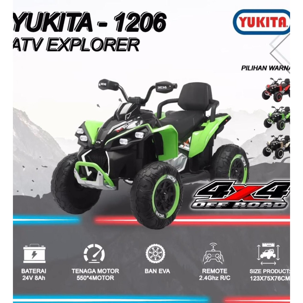 Mainan Motor Aki Anak Yukita 1206 ATV EXPLORER Ban Karet