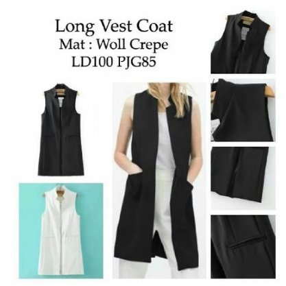 OUTER Long Vest Wanita Woll Crep Putih/Hitam/Grey/Navy/Putih/Merah/Biru Dongker