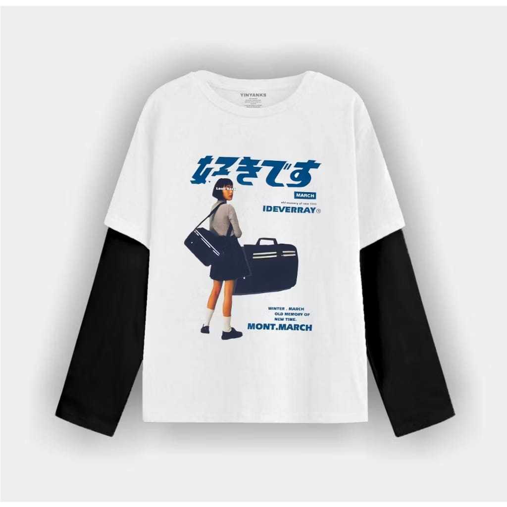 zuro - T-shirt Double layer ideveray long sleeve  kaos pria wanita