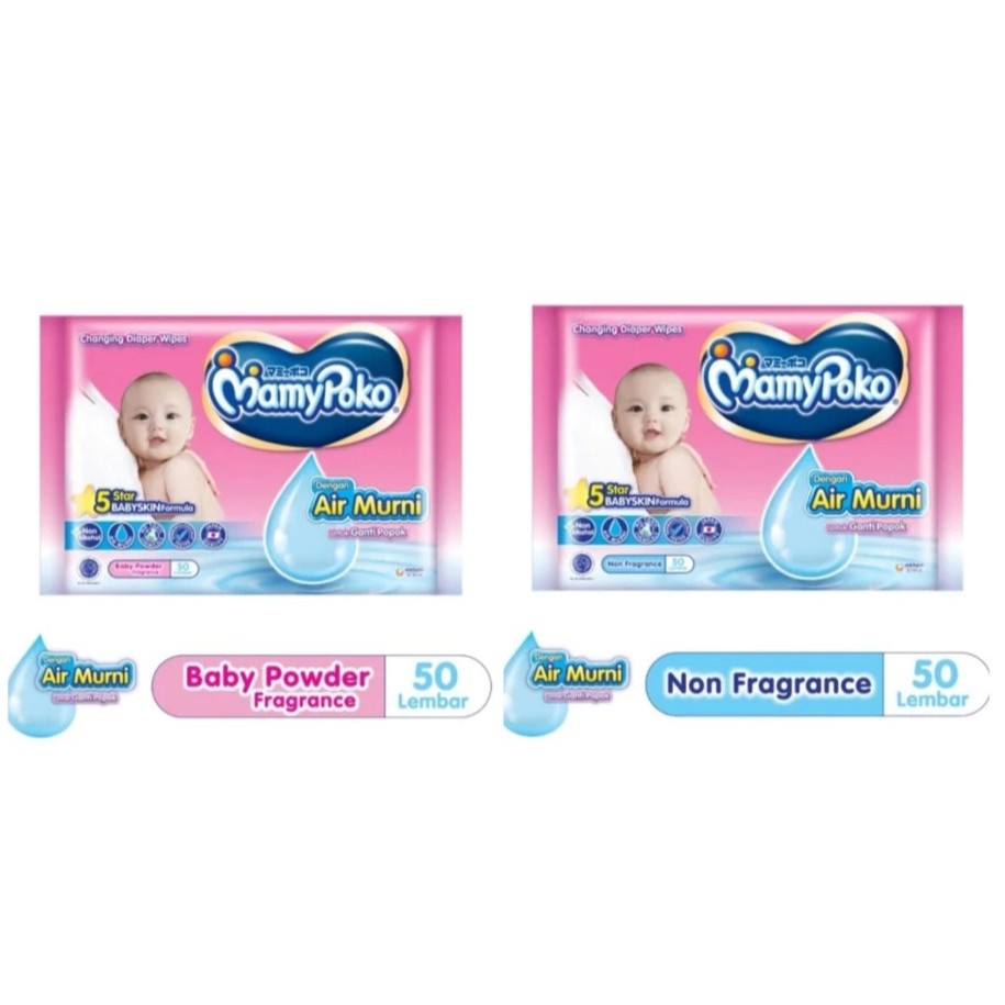 Mamypoko Wipes Tissue Basah 50's 50 Sheet Fragrance Non Fragrance