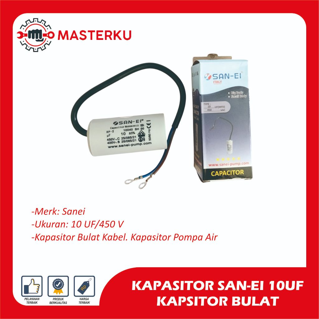 KAPASITOR SAN-EI/KAPASITOR 10UF/KAPASITOR SANEI 10UF/KAPASITOR BULAT