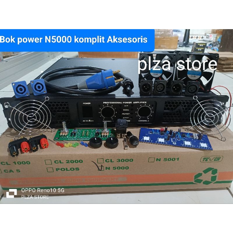 Bok power amplifier N5000 2 chanel 1.5U komplit Aksesoris bahan tebal model built up Box N5000 lengk