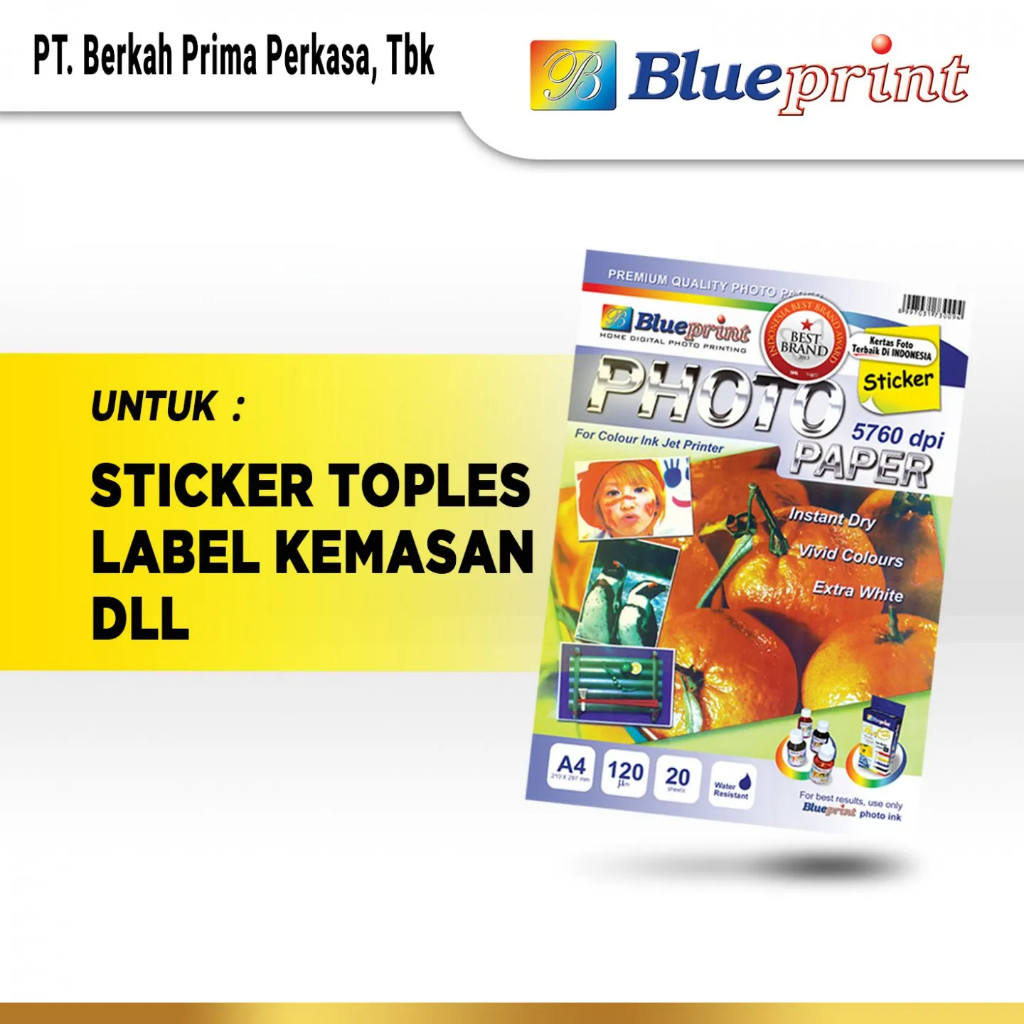 

Kertas Sticker Glossy / Sticker Glossy Photo Paper BLUEPRINT A4 120 gsm - Original