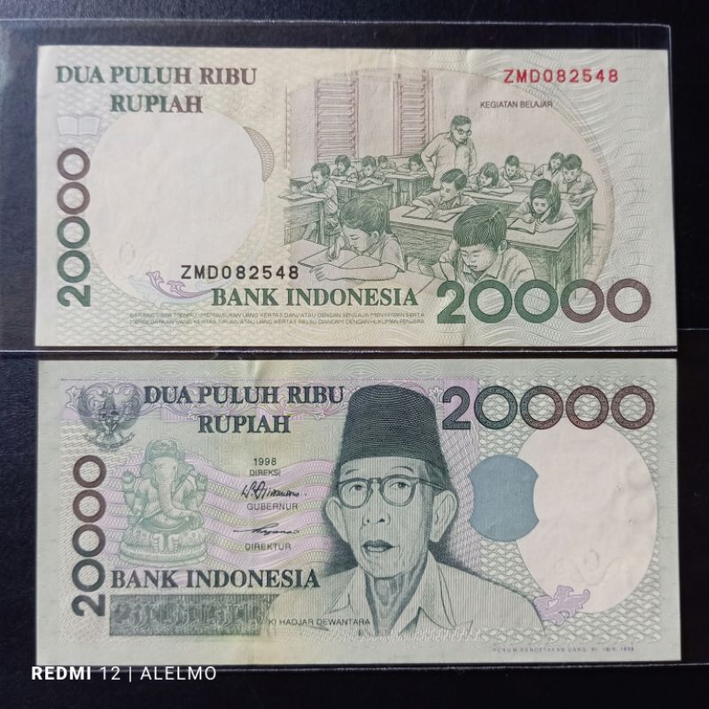 emisi perdana uang kertas kuno 20000 kihajar dewantara tahun 1998 imp 1998 seperti baru utuh asli