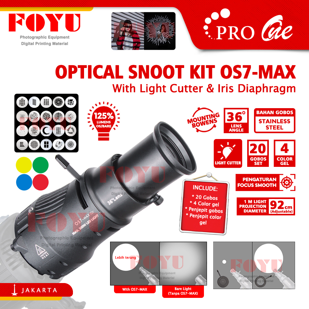 Pro One OS7 Max Optical Snoot Kit Light Cutter Pemotong Cahaya Projector Proyektor Bentuk Self Studi