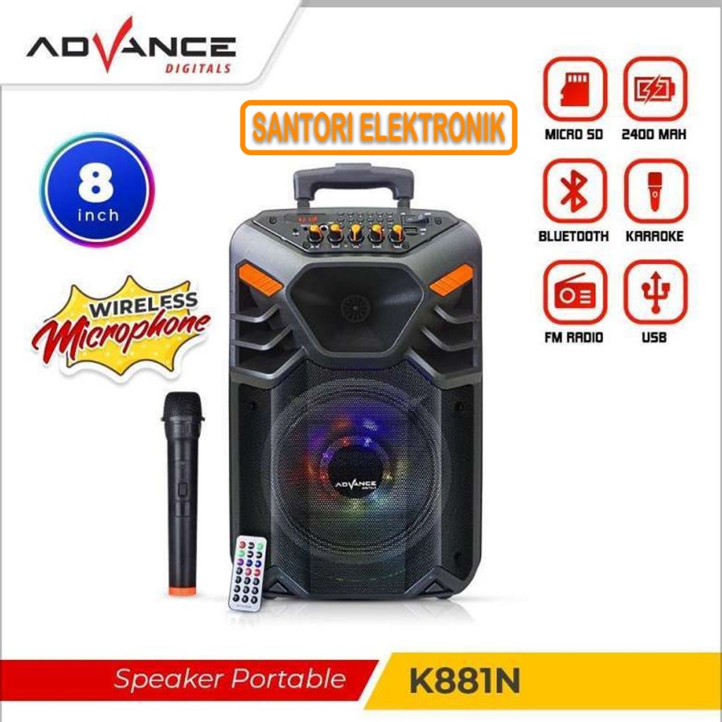 SPEAKER PORTABLE ADVANCE K881 ( SUDAH TERMASUK MIC WIRELESS 1 BUAH )