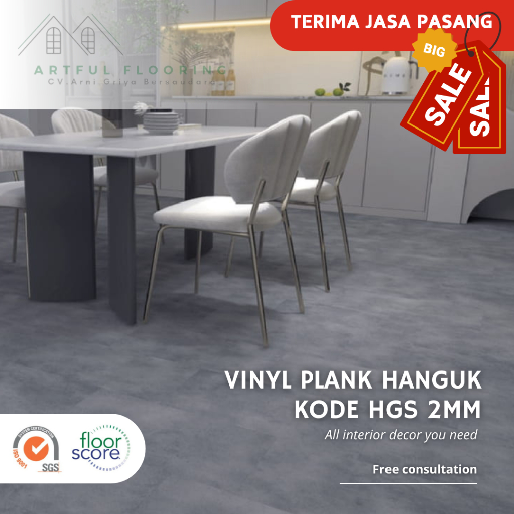 Hanguk HGS Vinyl Lantai Stone Murah-Vinyl Plank 2mm | Anti Rayap & Air